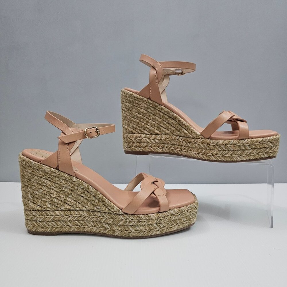 Stuart Weitzman Braida Max Espadrille Wedge Womens 9.5 Tan Leather Sandal Summer - Picture 3 of 15